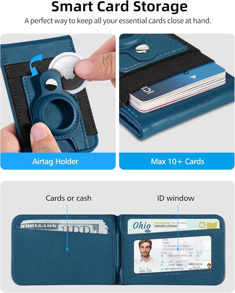 ExtreLife for Magsafe Wallet Stand with Airtag Holder, Strongest Magnetic Wallet for iPhone 17/16/15/14/13/12 Series, ID Window, 4 Card Slots, 10 Cards Holder, Vegan Leather, RFID Blocking, Dark Blue - Image 5